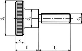 Knurled thumb screws - L= threaded length, OAL=h+L,d1=thread dia.