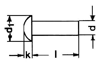 DIN 660 Round head rivets - product drawing - l=length, d=dia., d1=head dia.,