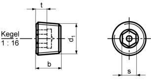 DIN906 Hex Socket Pipe Plugs - product drawing -d1=dia., b=thickness, s=hex width A/F