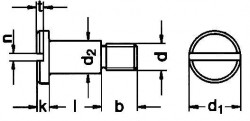 DIN 923 Slotted Pan Head Screws With Shoulder - Product Drawing - b=thread length, l=shoulder length, d=thread dia.,d1=head dia.,