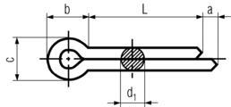 DIN94 Split pins - product drawing - d1=pin hole dia.,L=length(excluding eye)