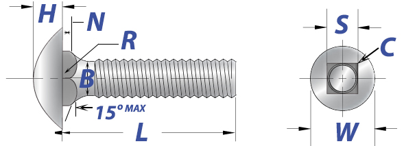 Carriage Bolt Round Head, Short Neck Carriage Bolt Round Head, Short Neck Drawing at Raaj Sagar Steels Fasteners