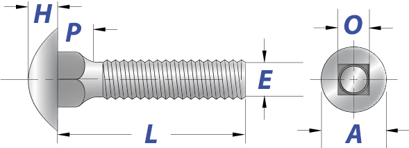 Carriage Bolts - Round Head, Square Neck Carriage Bolts - Round Head, Square Neck Drawing