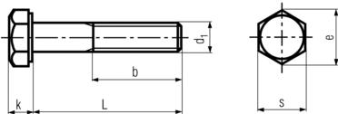 DIN931 Hex Head Cap Bolt Partial Thread - product drawing - L=shank length, b=thread length, d1=dia.